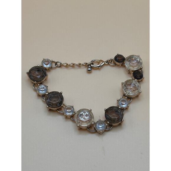 Smoky Gray and Clear Crystal Link Bracelet with Faceted Stones – 8” - Picture 3 of 4